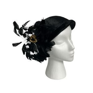 Ladies Vintage Feathered Fascinator Hat Black